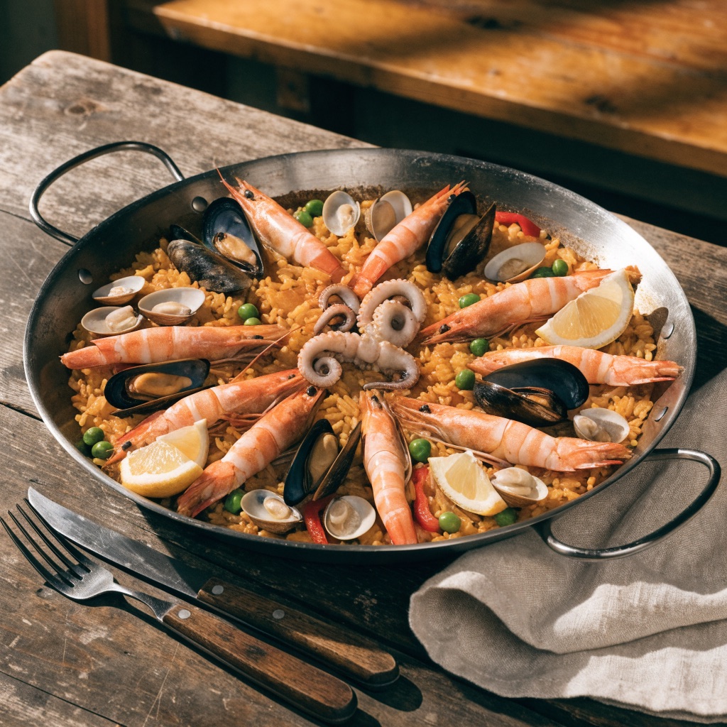 Seafood paella generated with Recraft V4.1