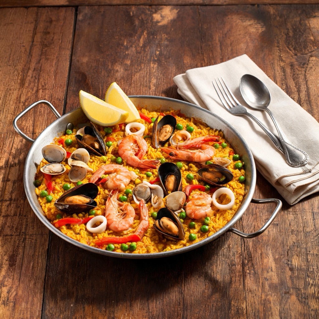 Seafood paella generated with Seedream 5 Lite