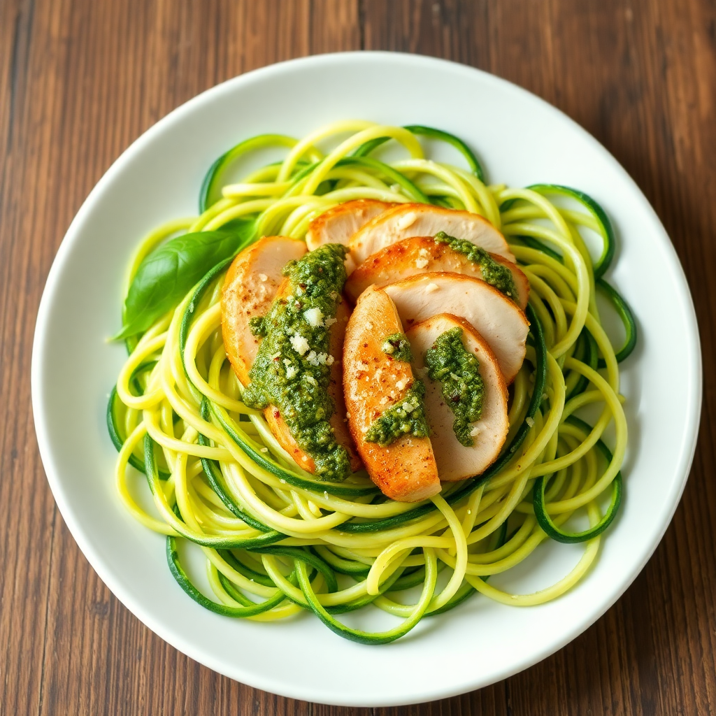 Zucchini Noodles with Pesto Chicken