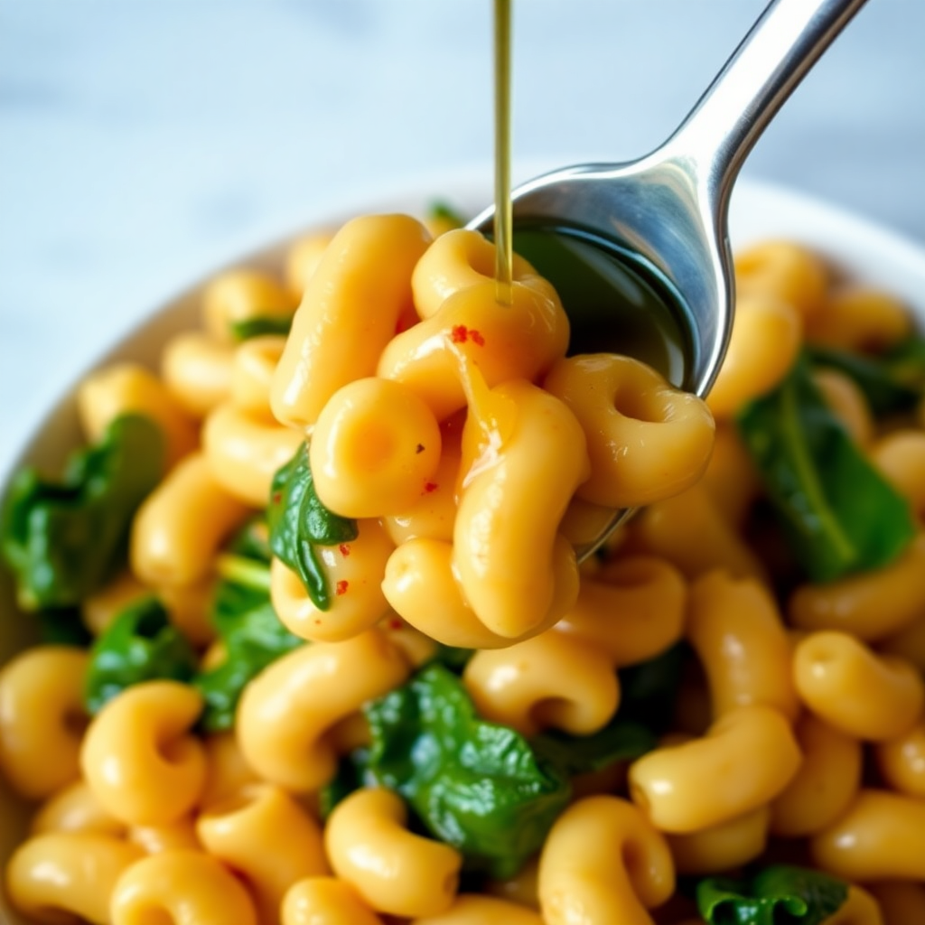 Spicy Peanut Mac and Cheese with Spinach