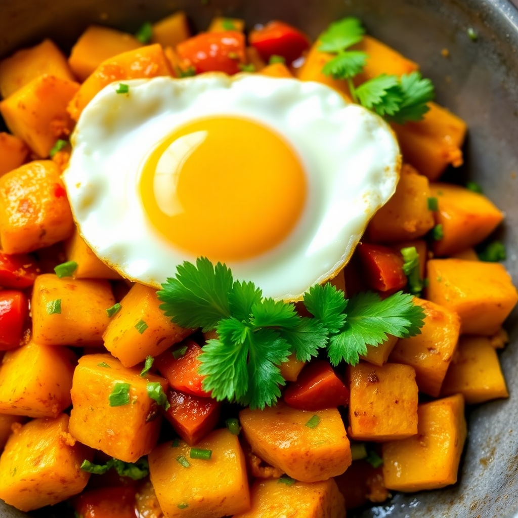 Spicy Masala Yam and Potato Egg Scramble