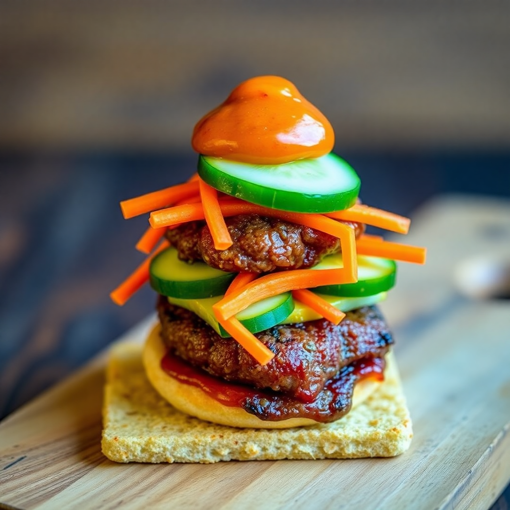 Gochujang Kangaroo Steak Mini Sliders with Quandong Chutney and Lemon Myrtle Pickled Vegetables