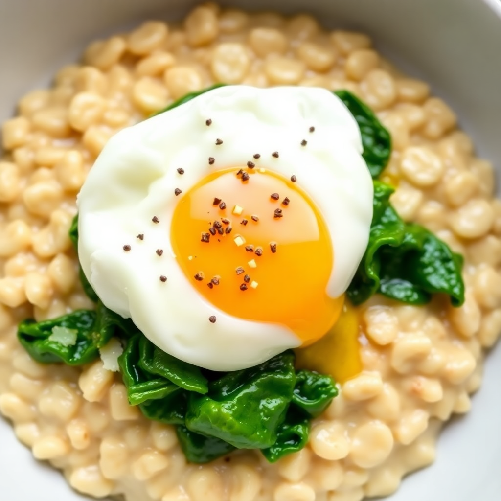 Savory Oatmeal Bowl with Spinach and Poached Egg
