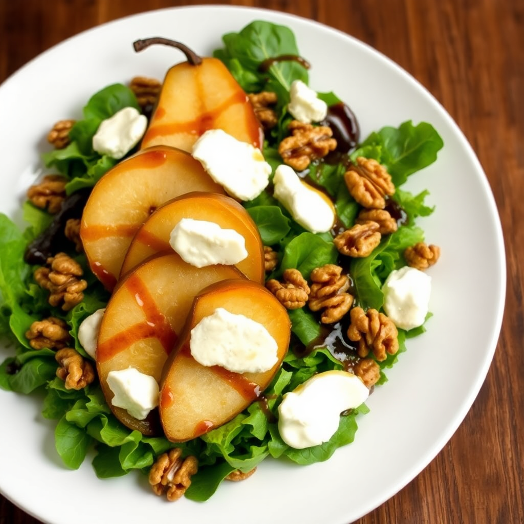 Caramelized Pear and Goat Cheese Salad with Walnuts
