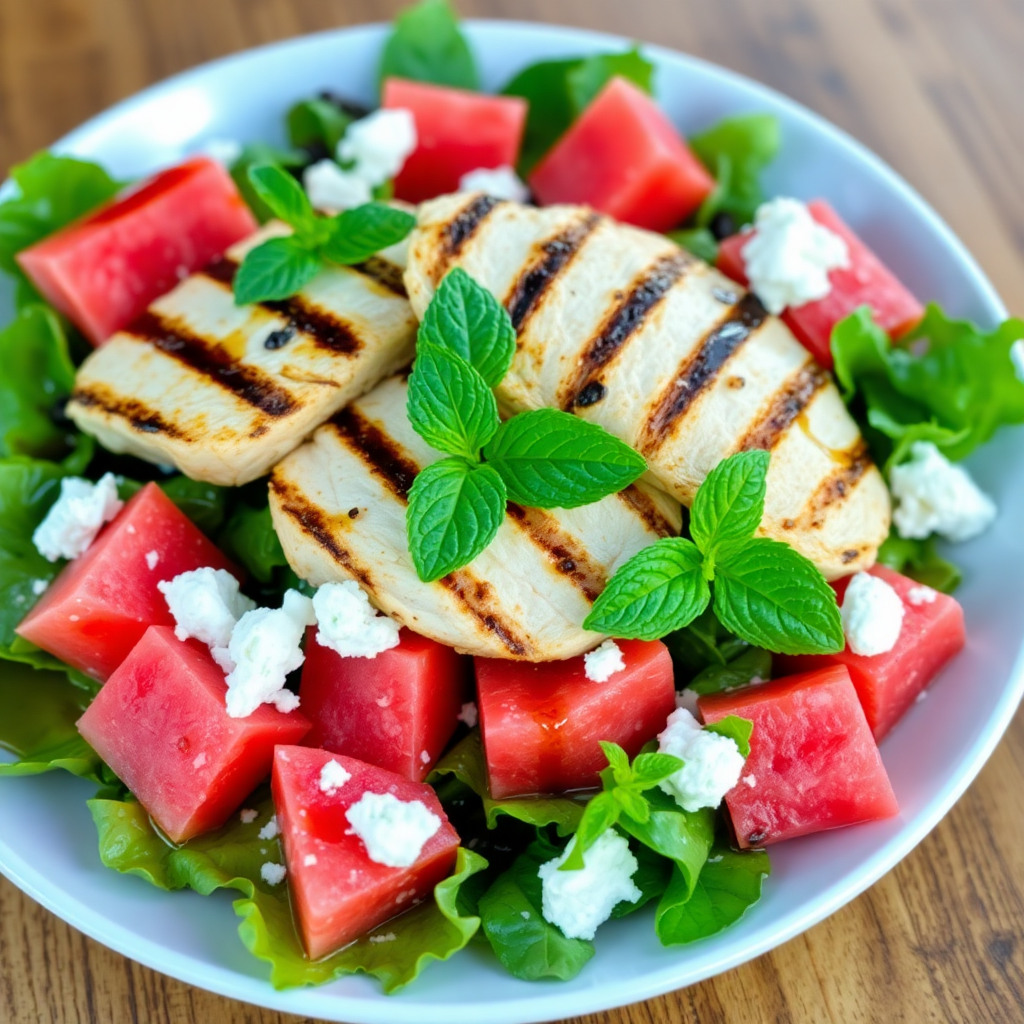 Watermelon and Feta Grilled Chicken Salad
