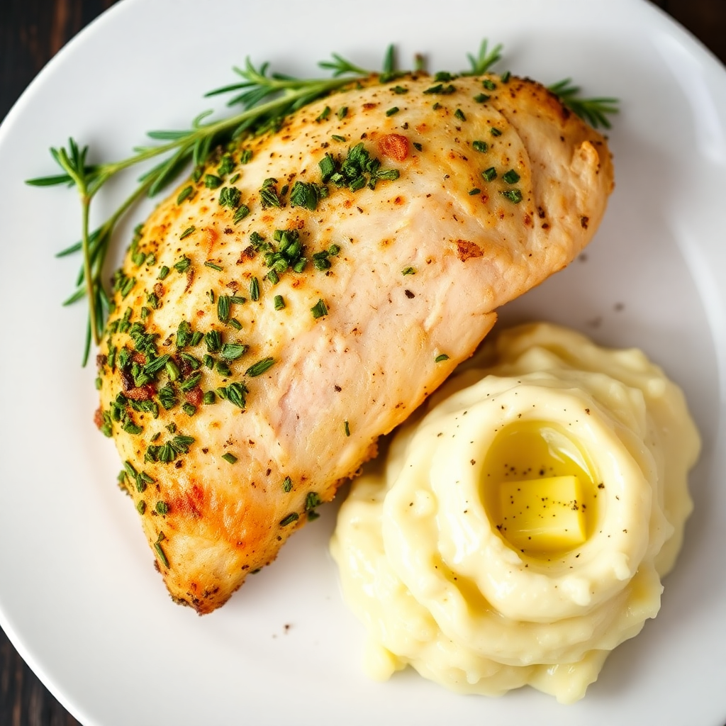 Herb-Crusted Turkey Breast with Garlic Mashed Potatoes