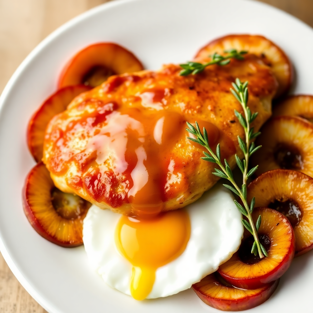 Garlic Honey Chicken with Sautéed Apples and Eggs