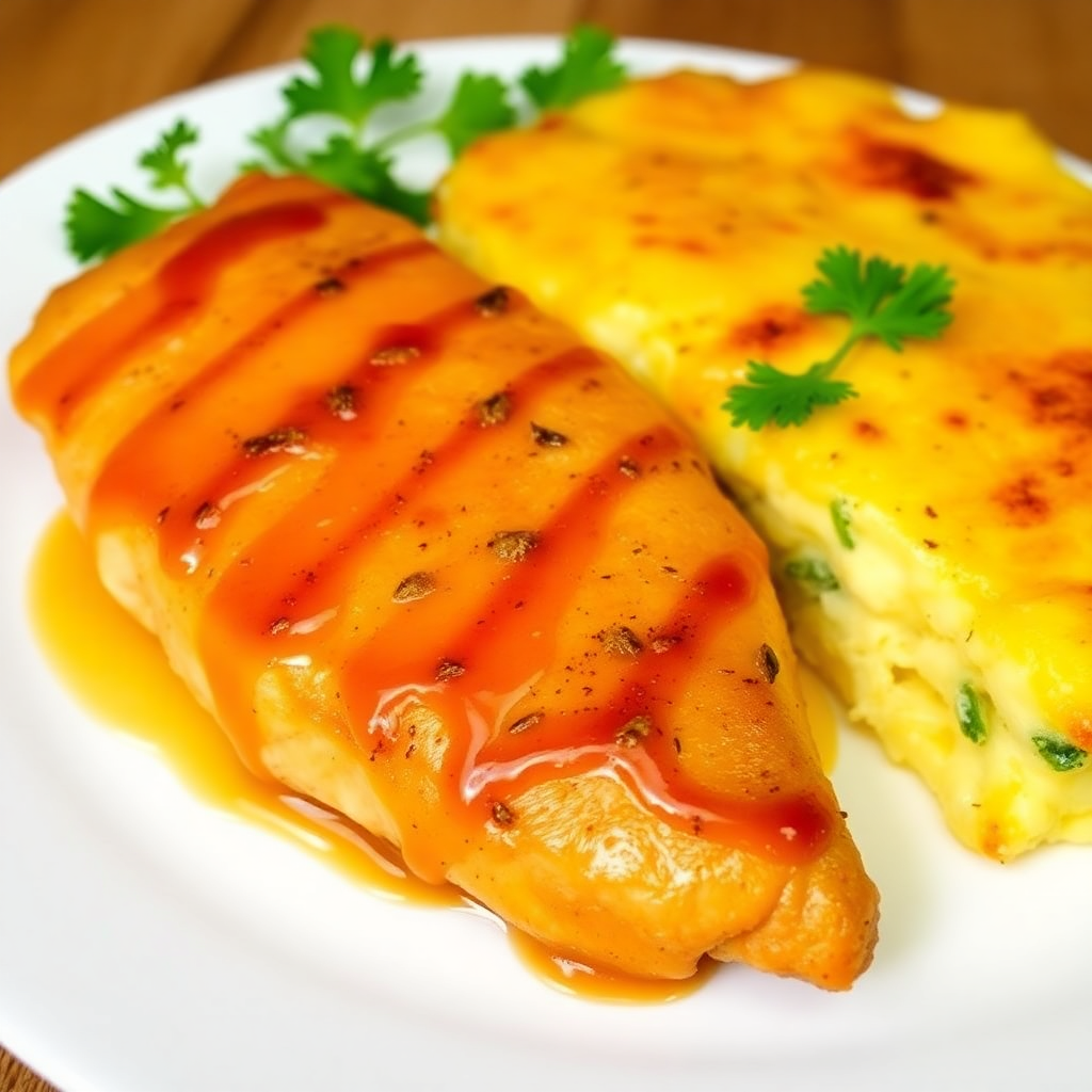 Garlic Honey Chicken with Cheesy Egg Bake