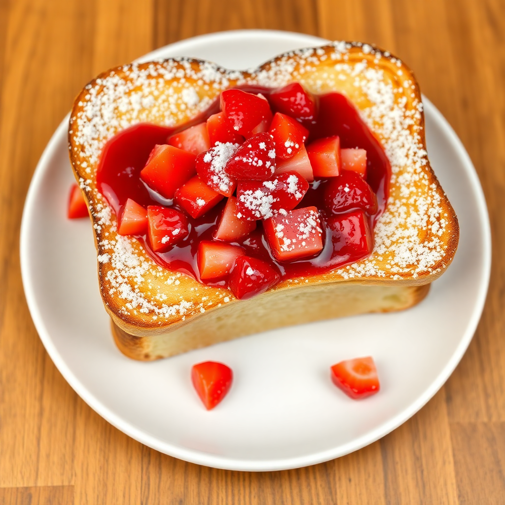 Vanilla Butter French Toast Topped with Red Berry Jelly and Fresh Strawberries