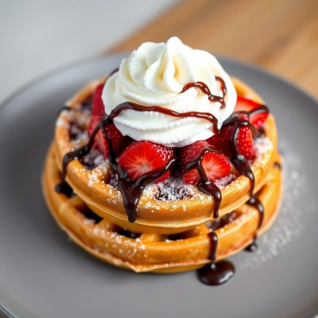 Strawberry Cream Waffle with Fudge Drizzle