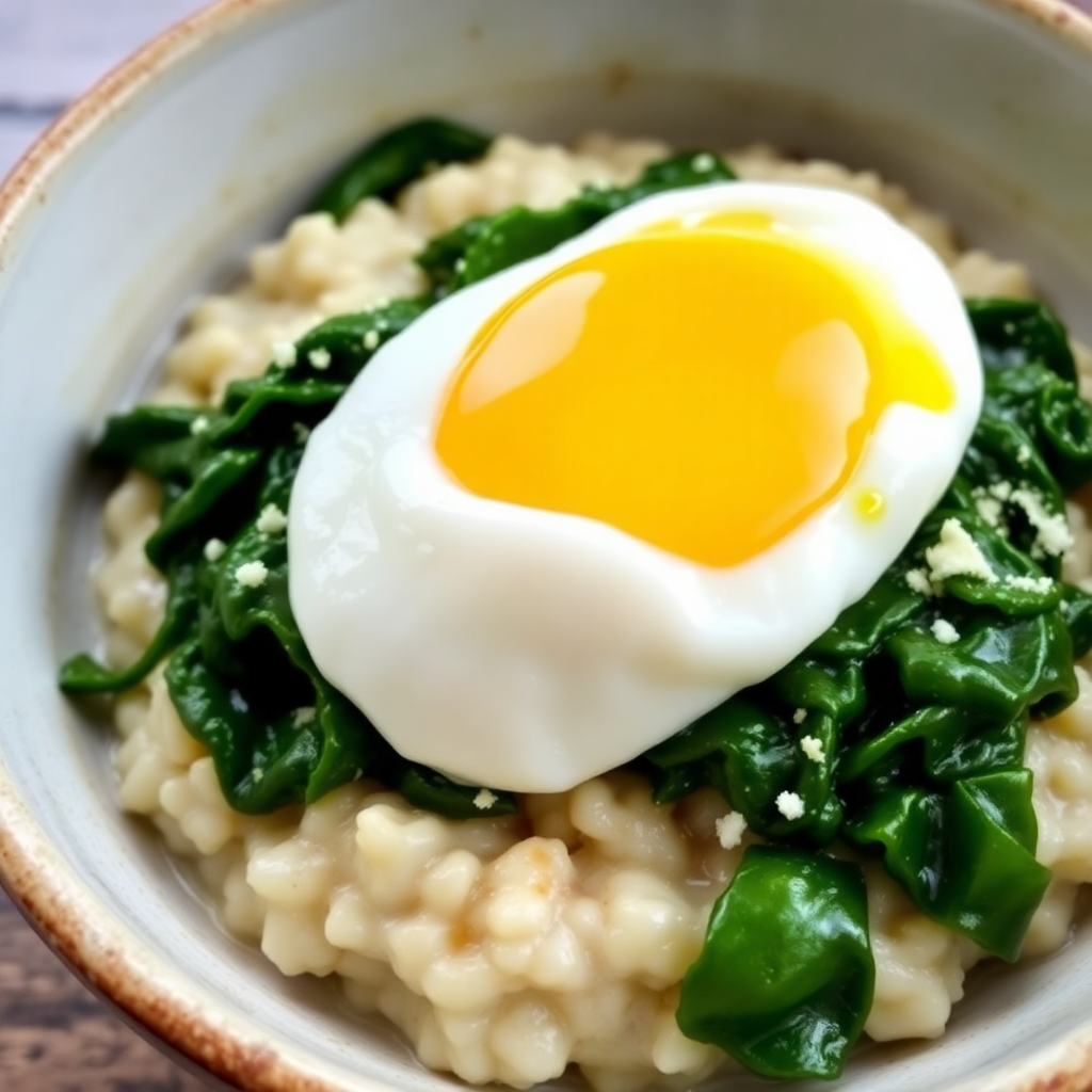 Savory Oatmeal with Spinach and Poached Egg