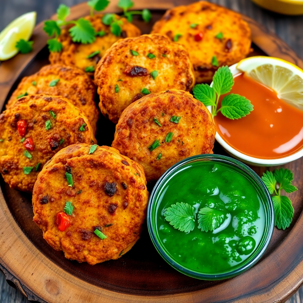 Amritsari Aloo Tikki with Tamarind and Mint Chutneys