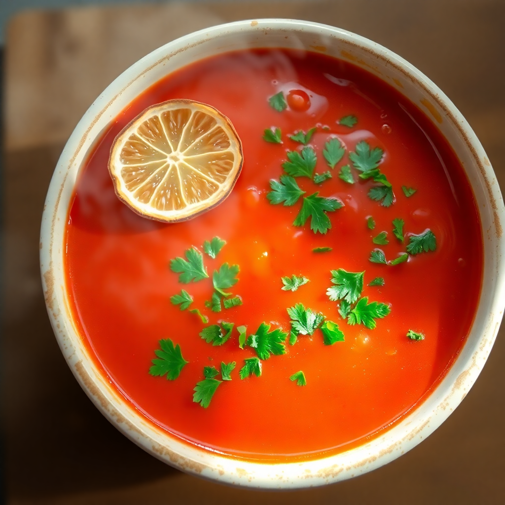 Fresh Coriander, Tomato & Dried Lemon Soup