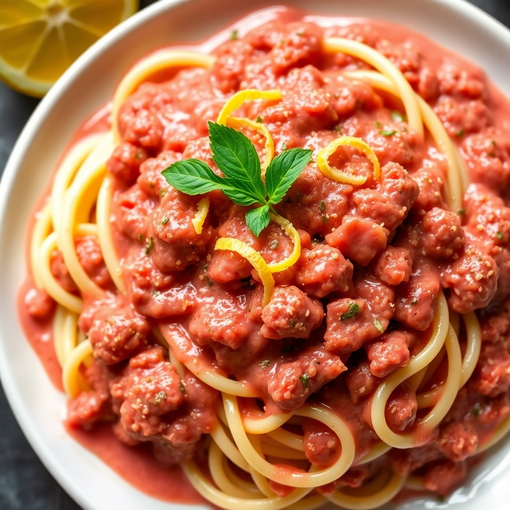 Creamy Strawberry Gin Minced Meat Pasta