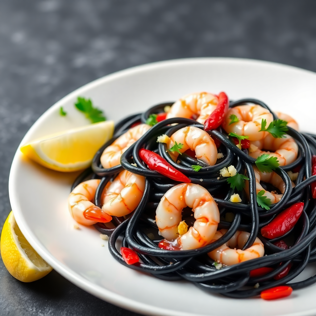 Black Spaghetti with Garlic and Seafood