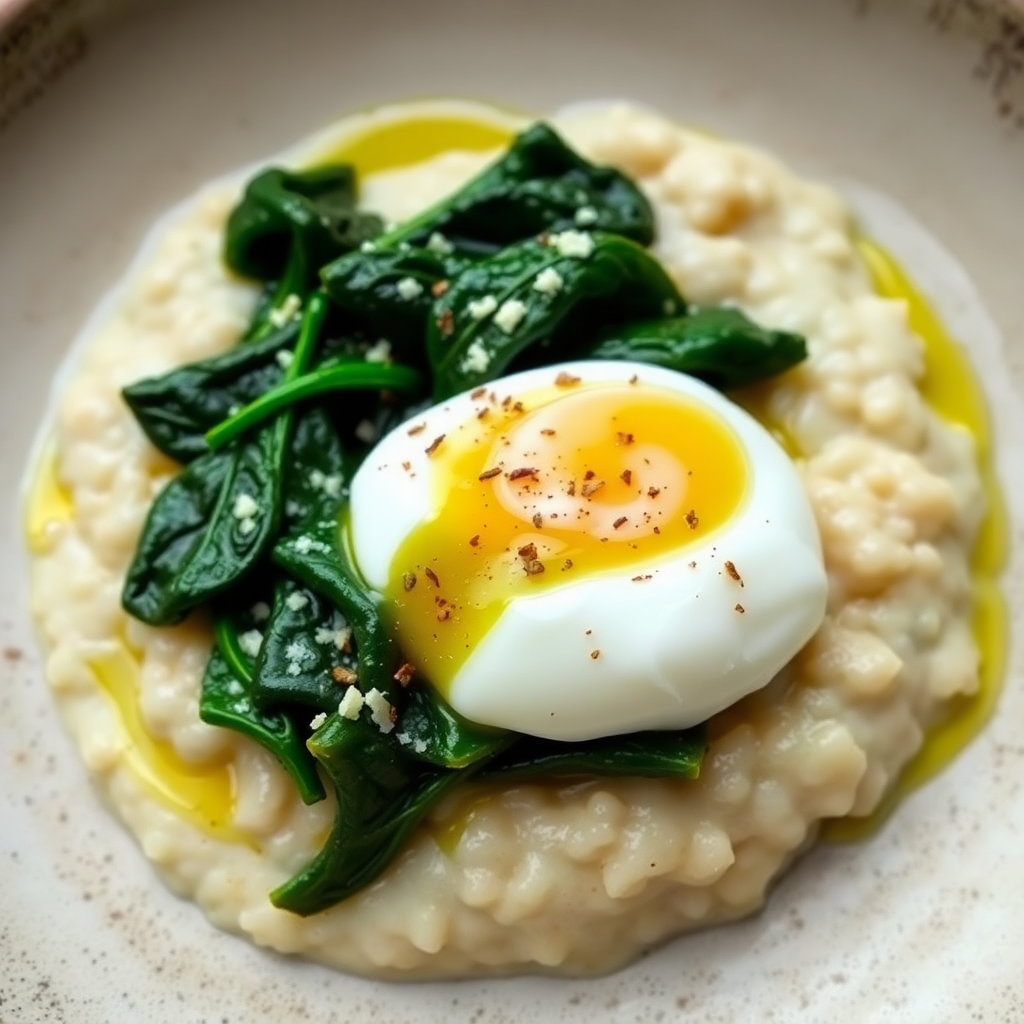 Savory Oatmeal with Spinach and Poached Egg
