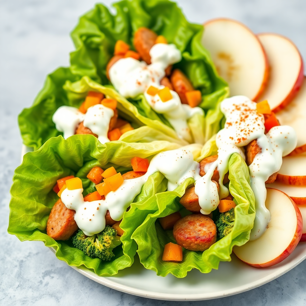 Creamy Broccoli and Sausage Lettuce Wraps