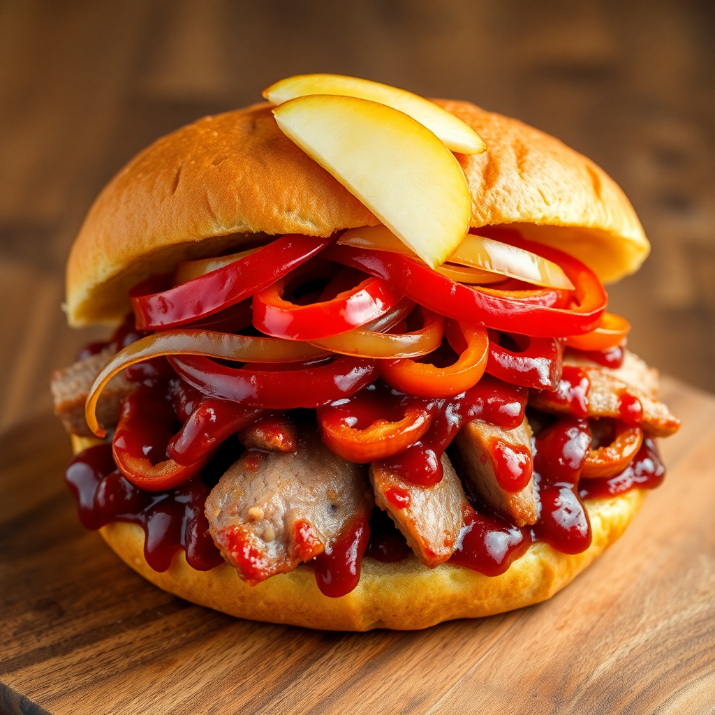 Tangy BBQ Pork Sandwich with Apple and Bell Pepper