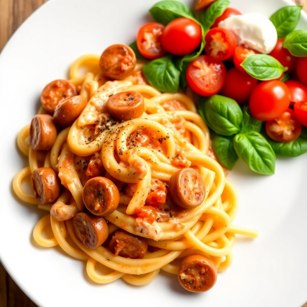 Salsiccia Rigatoni with Burrata Salad