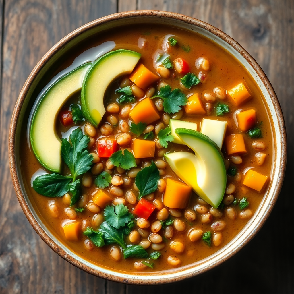 Hearty Lentil and Kale Soup with Citrus Ginger Twist