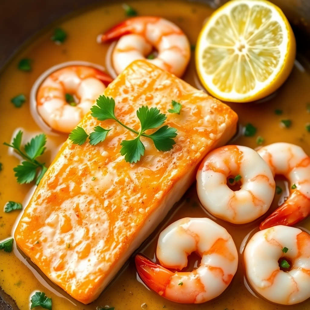 Garlic Butter Salmon and Shrimp Skillet