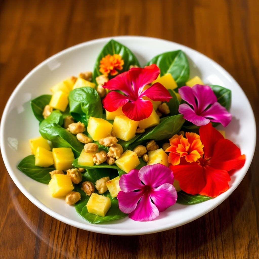 Hawaiian Blossom Salad with Edible Flowers and Tropical Greens