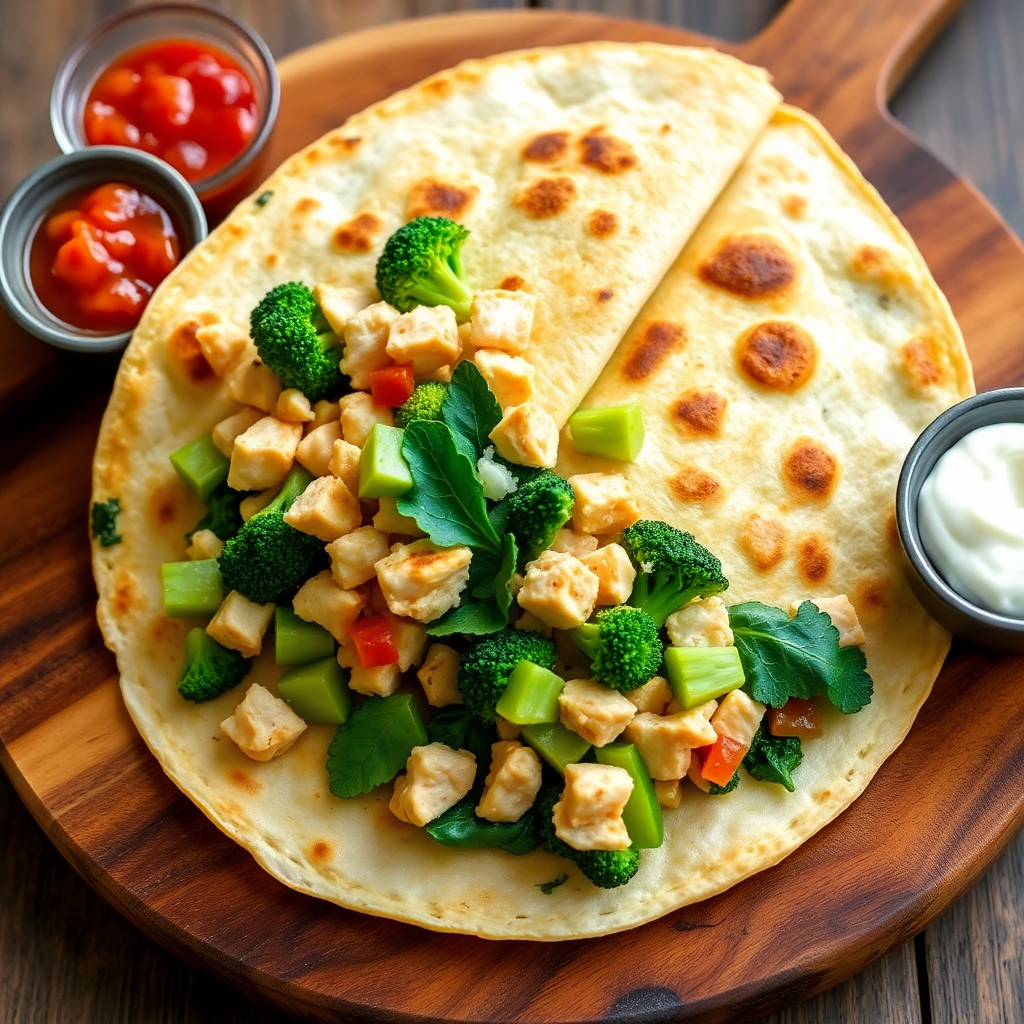 Mexican Chicken, Broccoli, and Spinach Quesadilla