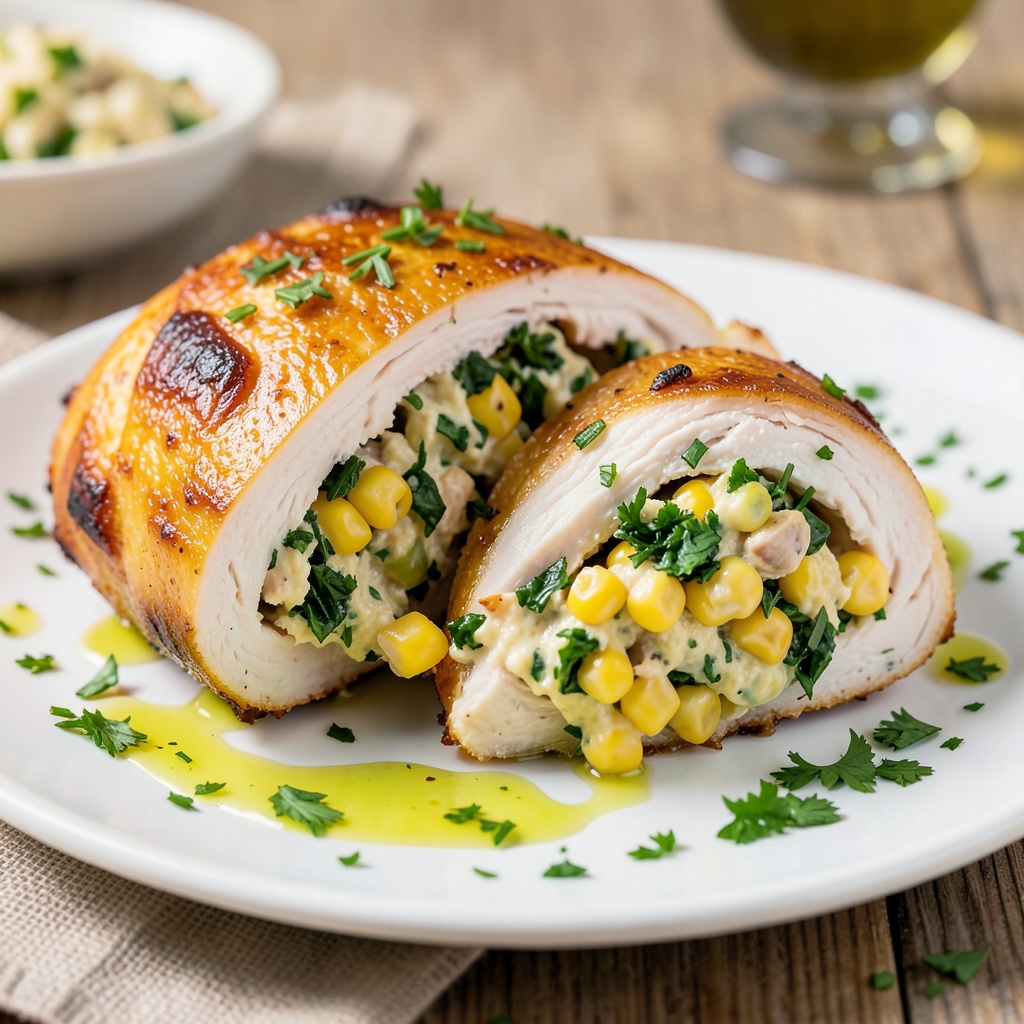 Creamy Corn and Herb Stuffed Chicken Breast