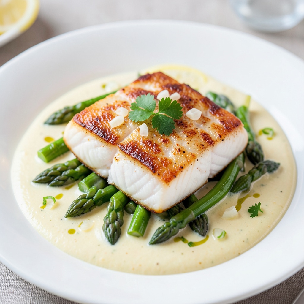 Pan-Seared Fish with Asparagus Cream Sauce