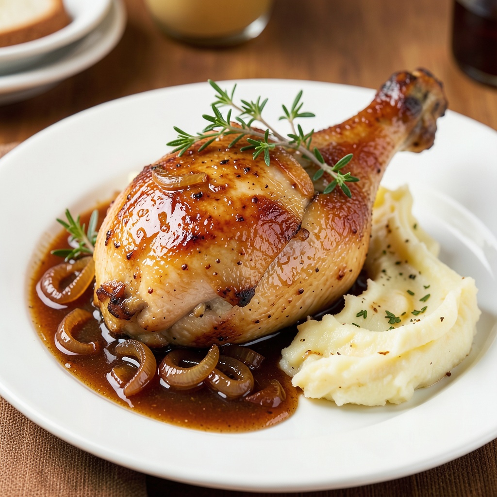 Beer-Braised Chicken Thigh with Caramelized Onions