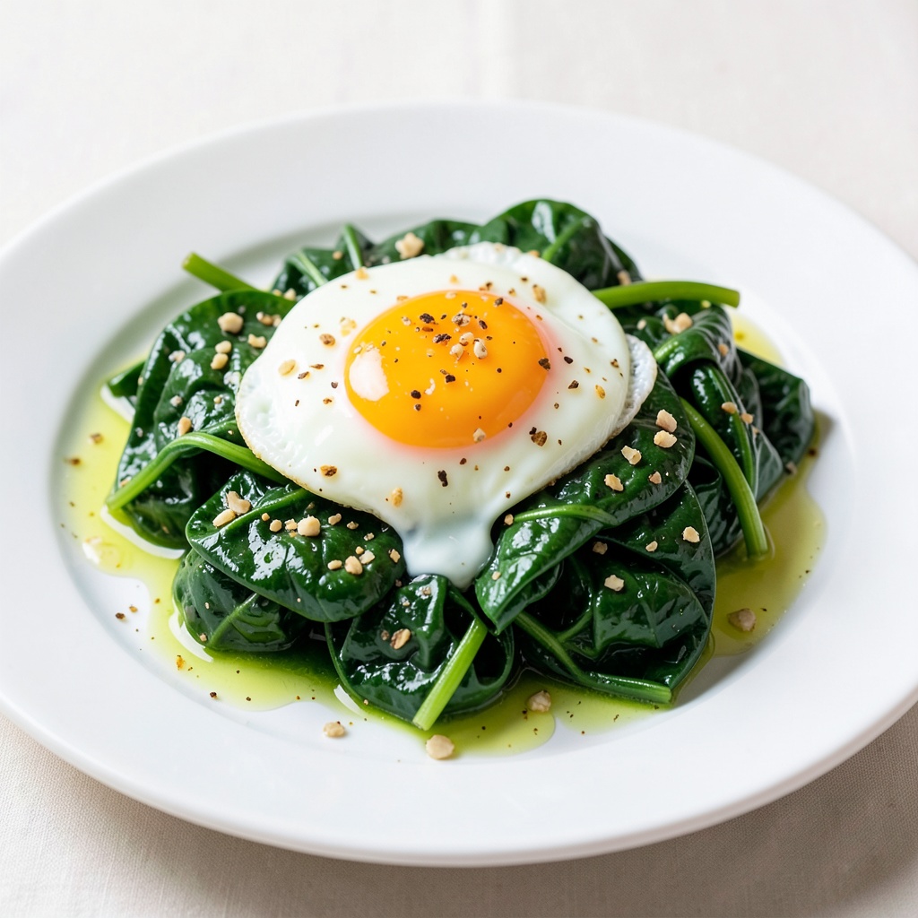 Garlic Sautéed Spinach with Poached Egg