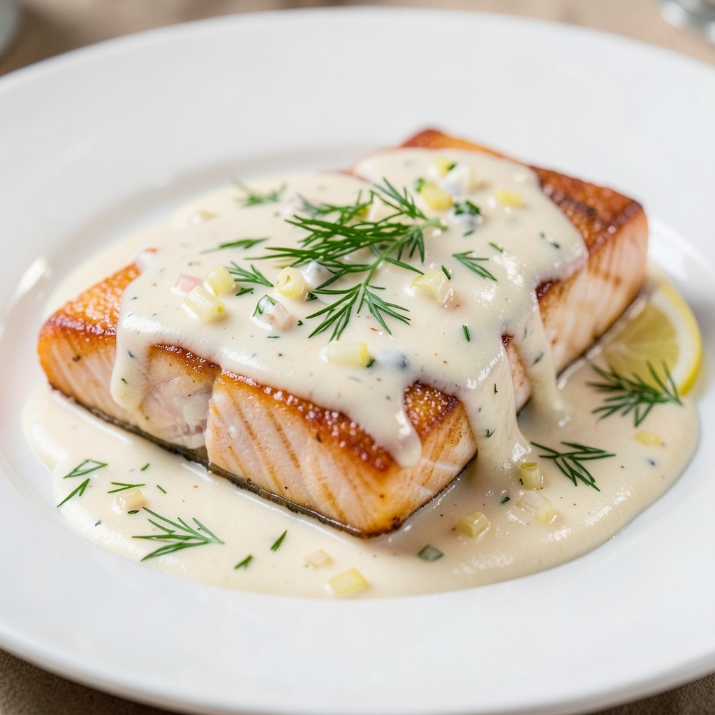 Creamy Cr me Fra che Sauce For Salmon Recipe CookAIfood