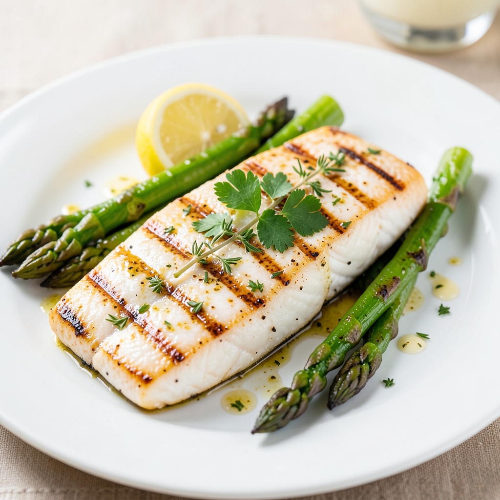 Lemon Herb Grilled Fish with Garlic Asparagus