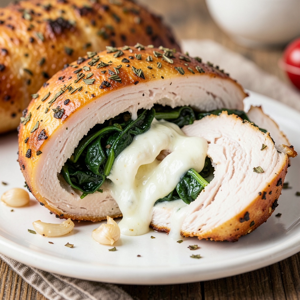 Cheesy Garlic Spinach Stuffed Chicken Breast