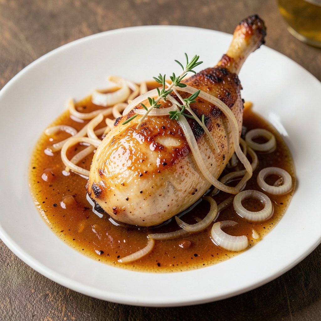 Beer-Braised Chicken Thigh with Caramelized Onions