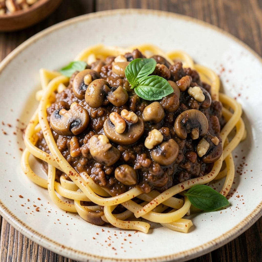 Mushroom Walnut Bolognese with a Hint of Cinnamon