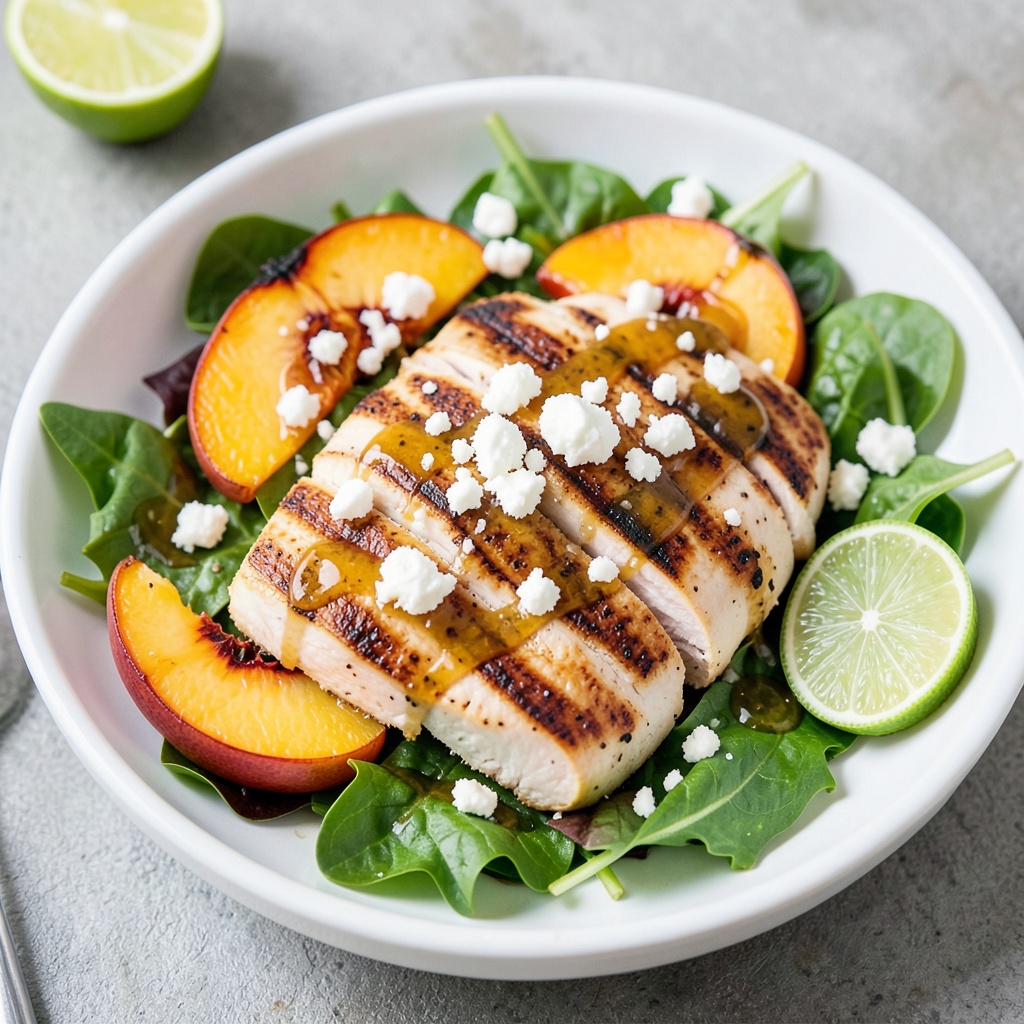 Grilled Peach and Chicken Salad with Honey-Lime Dressing