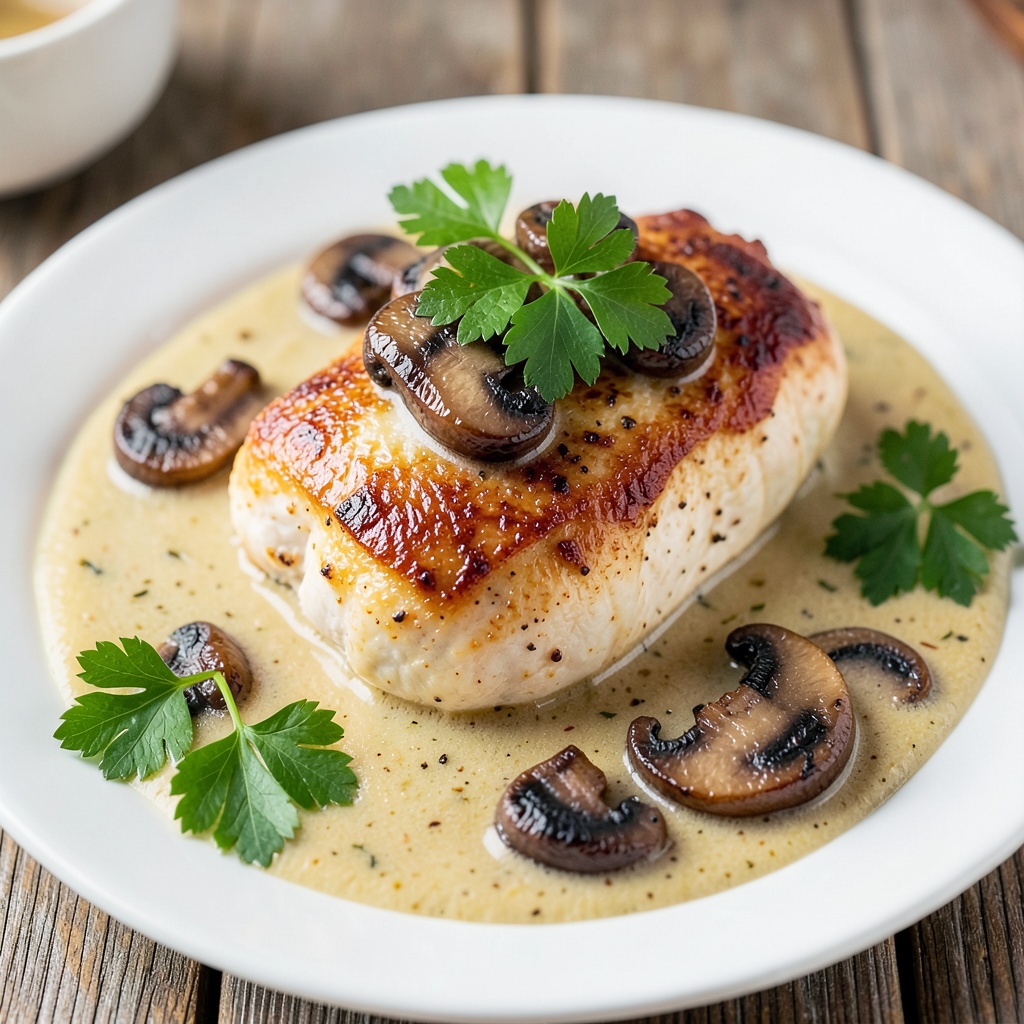 Creamy Garlic Chicken Breast with Sautéed Mushrooms