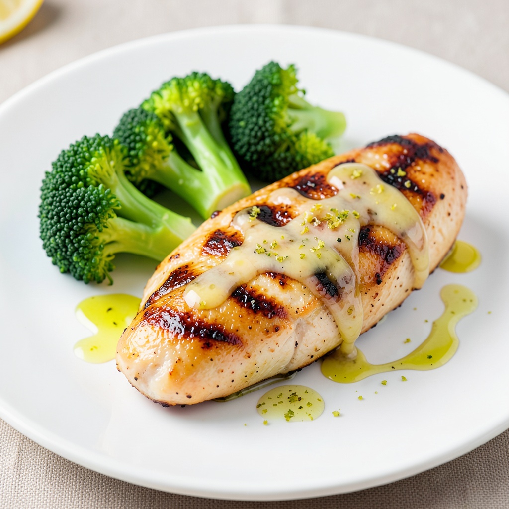 Lemon Garlic Chicken Breast with Steamed Broccoli