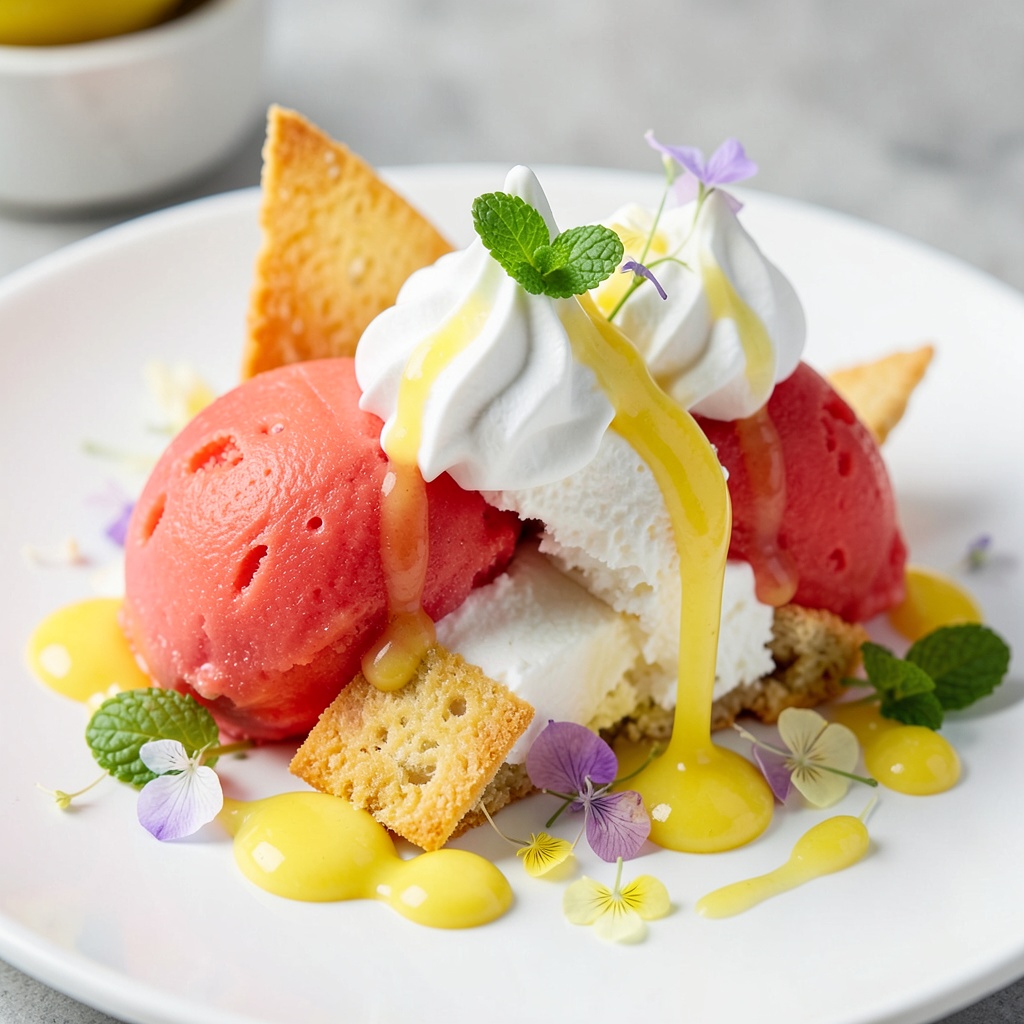 Deconstructed Lemon Meringue with Watermelon Sorbet