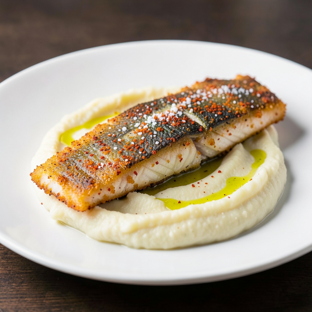 Salt Koji Marinated Fish Fillet with Silky Mashed Potato and Apple Tea Batter