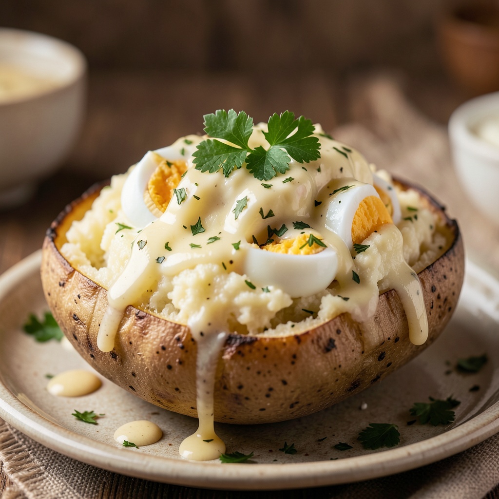 Garlic Butter Baked Potato with Creamy Boiled Egg Mash