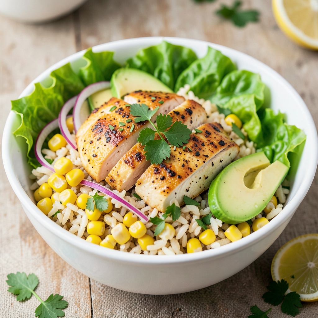 Mexican Chicken Rice Bowl with Avocado and Corn