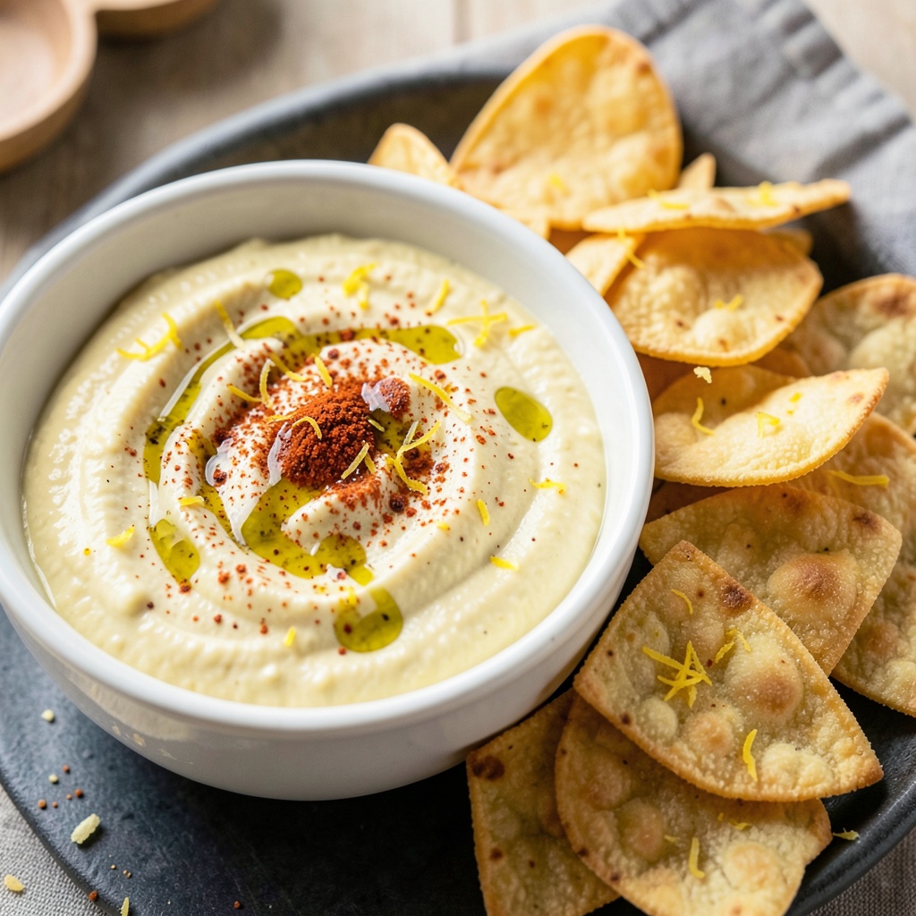 Zesty Lemon Hummus with Pita Chips