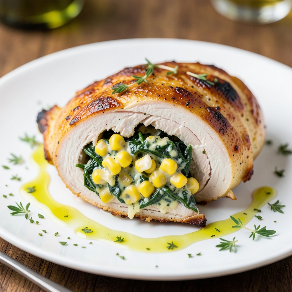 Creamy Corn and Spinach Stuffed Chicken Breast