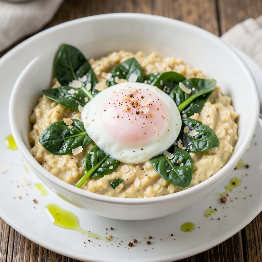 Savory Oatmeal with Spinach and Poached Egg