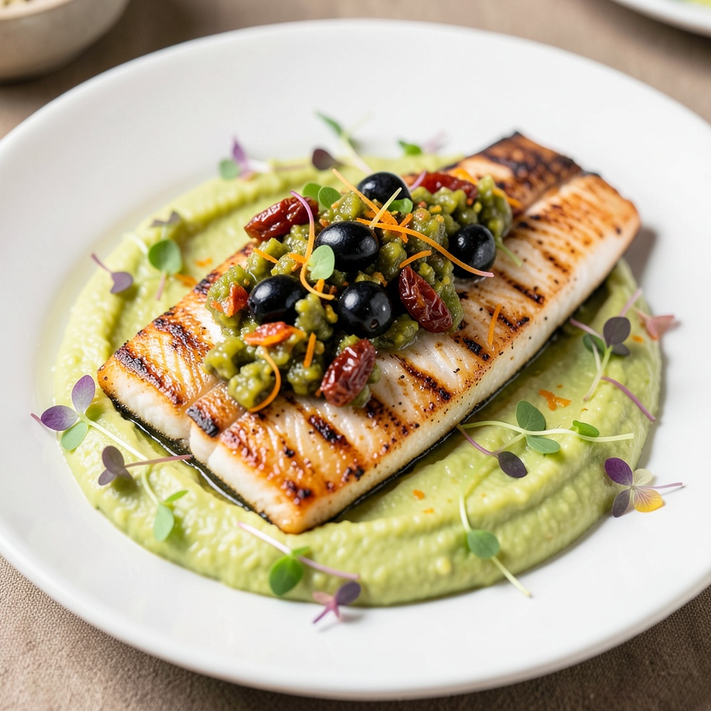 Mexiterranean Seared Sea Bass with Citrus Olive Tapenade