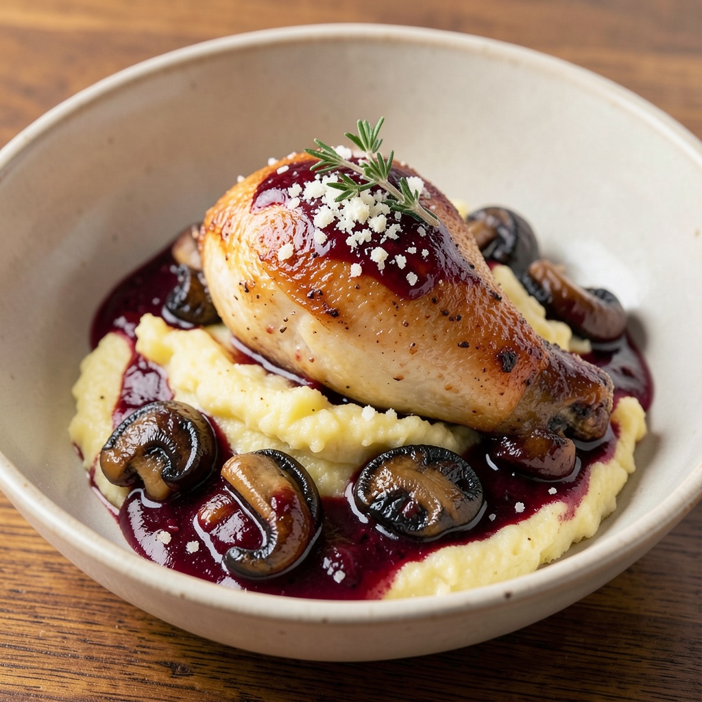 Red Wine Mushroom Chicken with Creamy Polenta