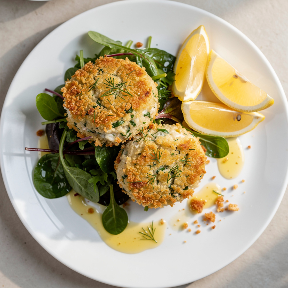 Lemon-Dill Crab Cakes with Crisp Greens