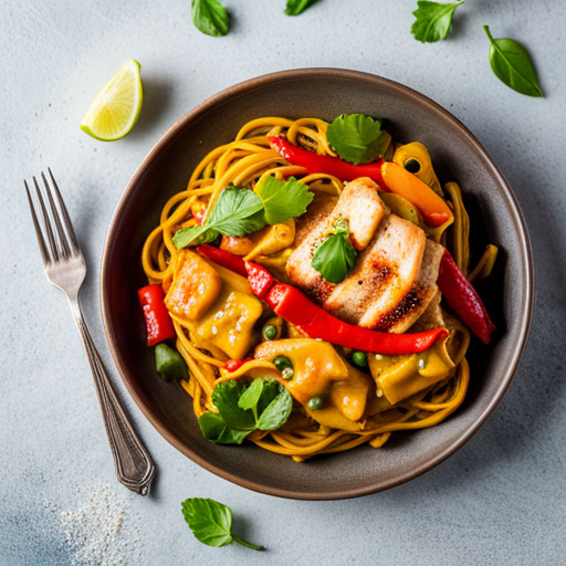 Curry Chicken Pasta with Peppers and Rice